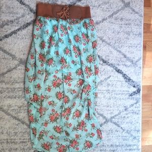 Floral hi low lace up tie front skirt - S/M